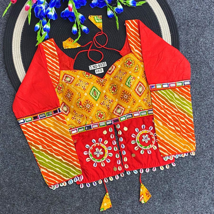 Navratri Bandhani Print Long Kediya Style Full Sleeve Blouse - Des- 6930
