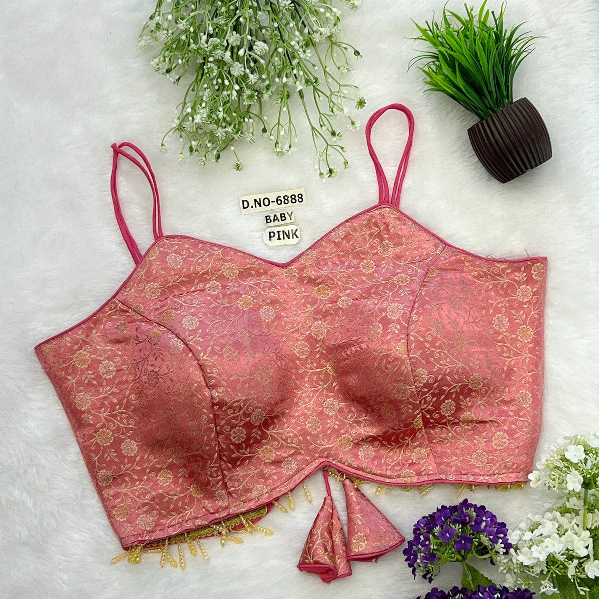 Banarasi Silk Noodle Strap Free Size Blouse – Sweetheart Neck - Des- 6888