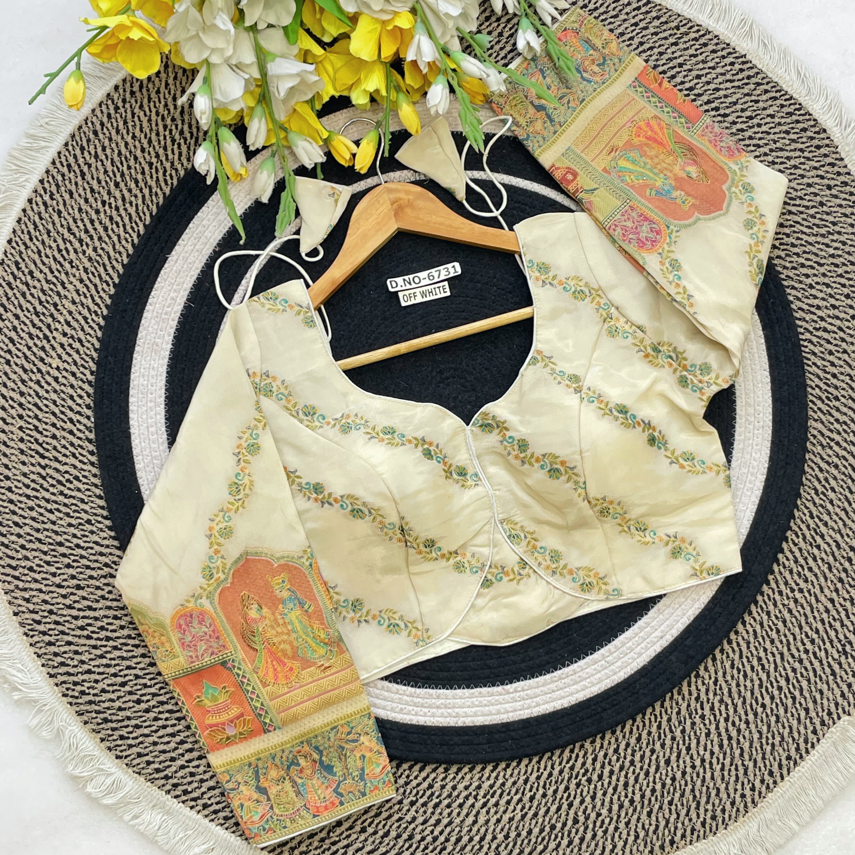 Jacquard Placed Motif Artistry Sleeve Blouse - Des- 6731 – Off White – view 3