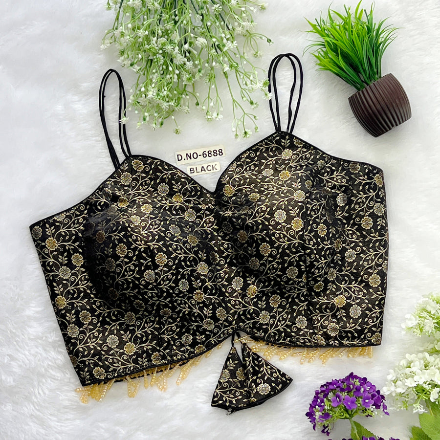 Banarasi Silk Noodle Strap Free Size Blouse – Sweetheart Neck - Des- 6888