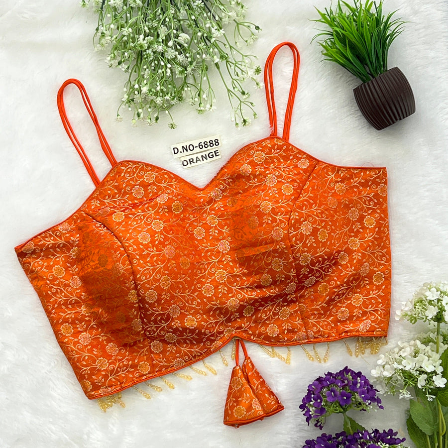 Banarasi Silk Noodle Strap Free Size Blouse – Sweetheart Neck - Des- 6888