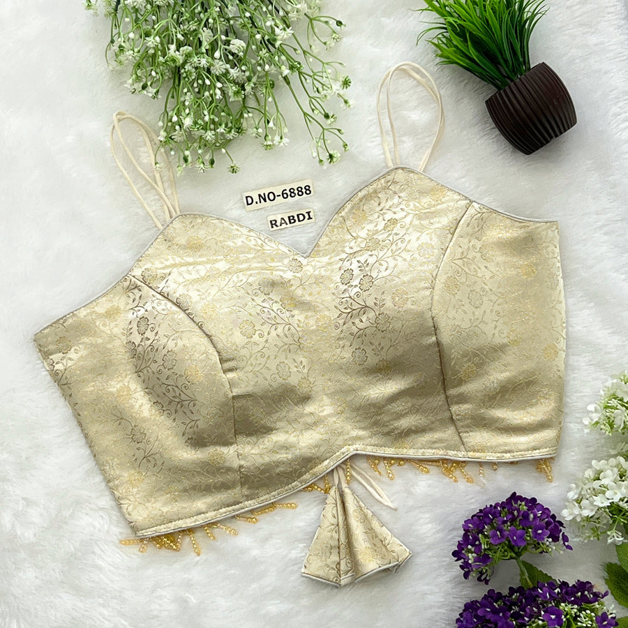 Banarasi Silk Noodle Strap Free Size Blouse – Sweetheart Neck - Des- 6888