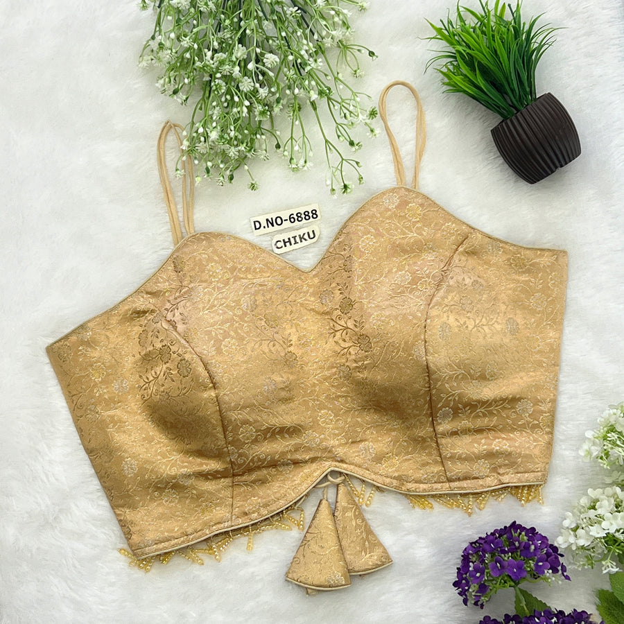 Banarasi Silk Noodle Strap Free Size Blouse – Sweetheart Neck - Des- 6888