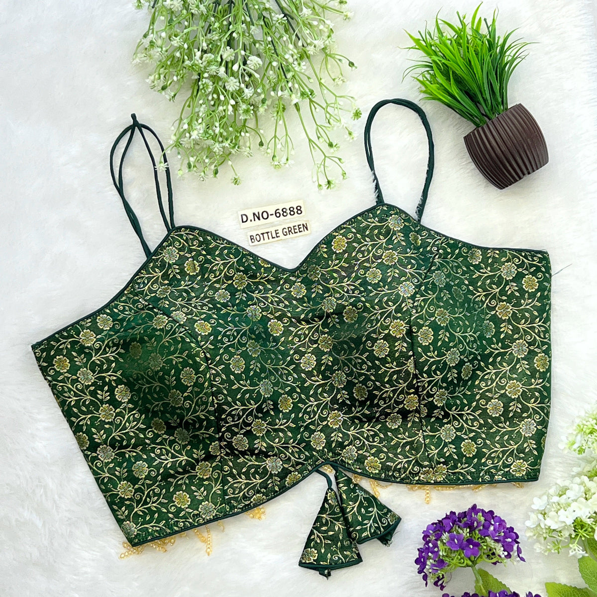 Banarasi Silk Noodle Strap Free Size Blouse – Sweetheart Neck - Des- 6888