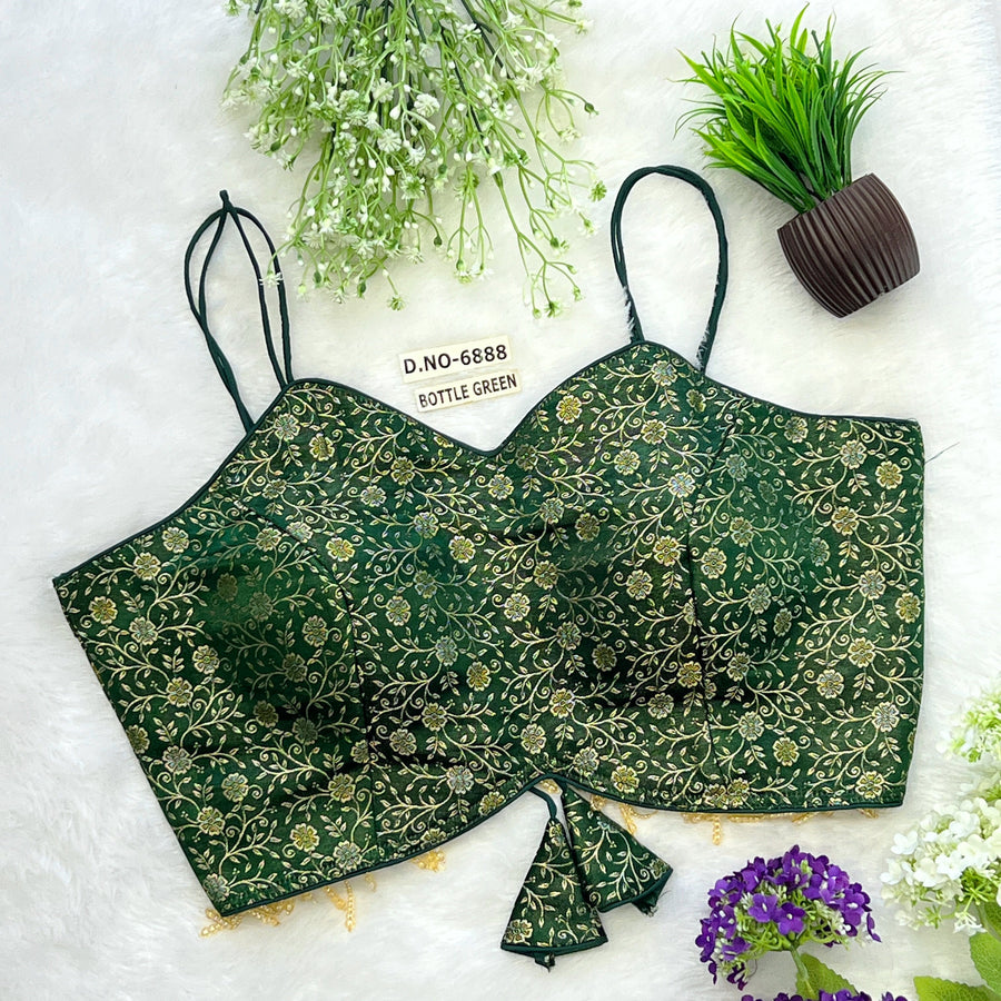 Banarasi Silk Noodle Strap Free Size Blouse – Sweetheart Neck - Des- 6888