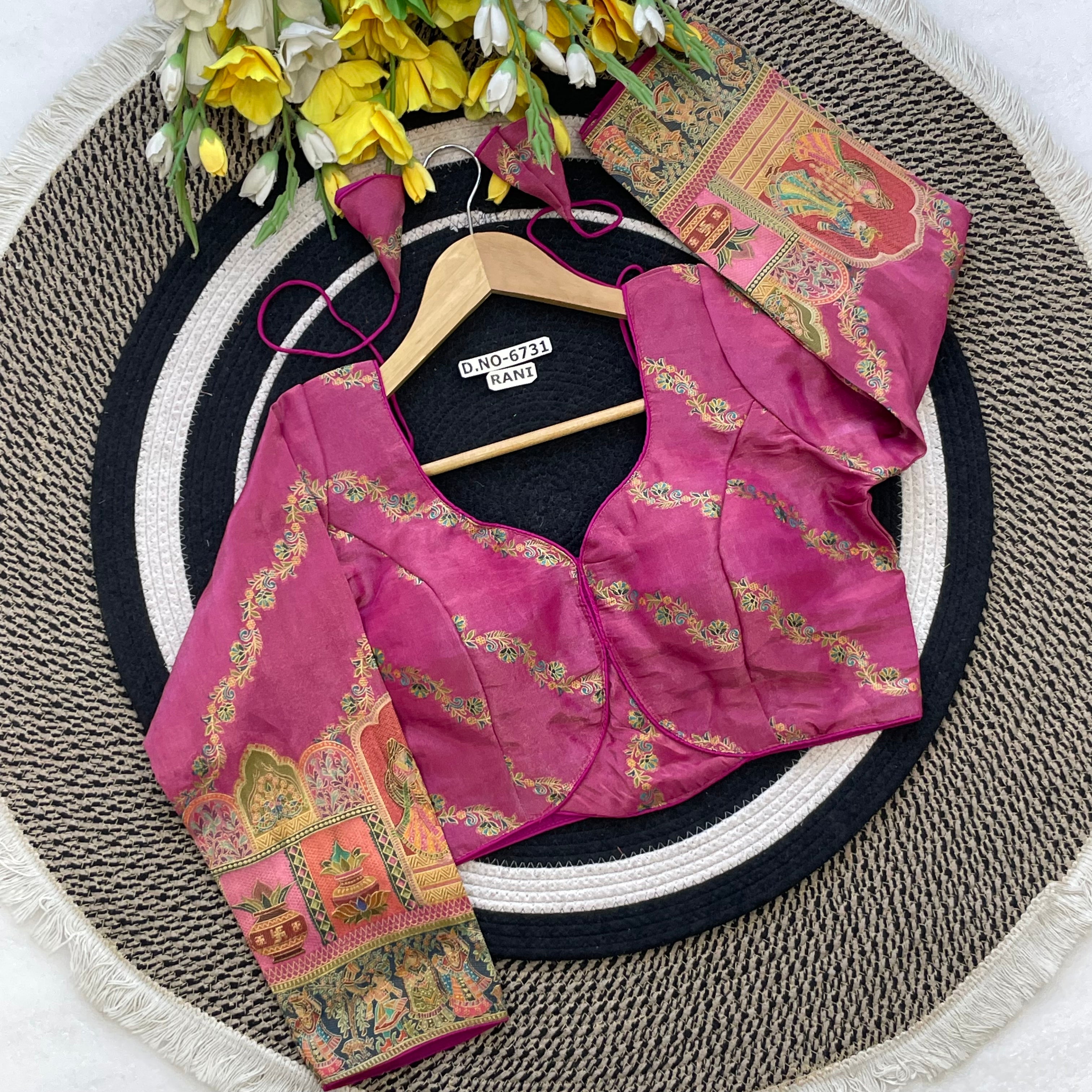 Jacquard Placed Motif Artistry Sleeve Blouse - Des- 6731 – Chiku – view 10