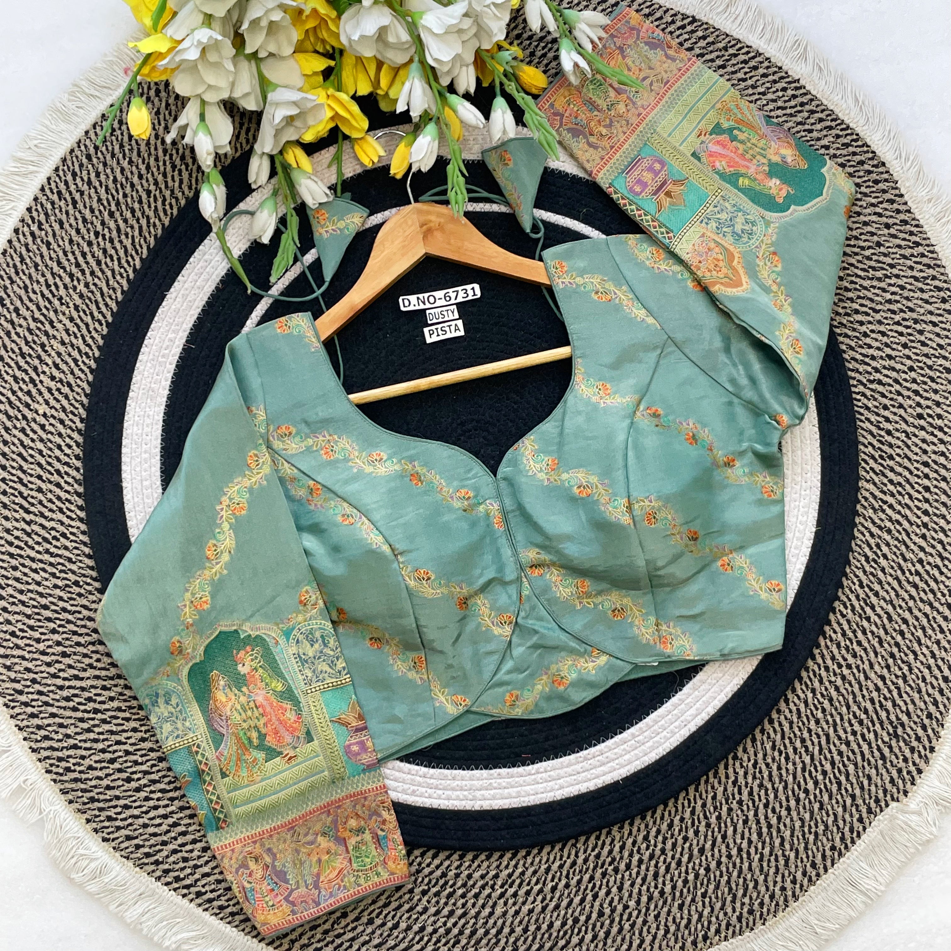 Jacquard Placed Motif Artistry Sleeve Blouse - Des- 6731 – Chiku – view 1