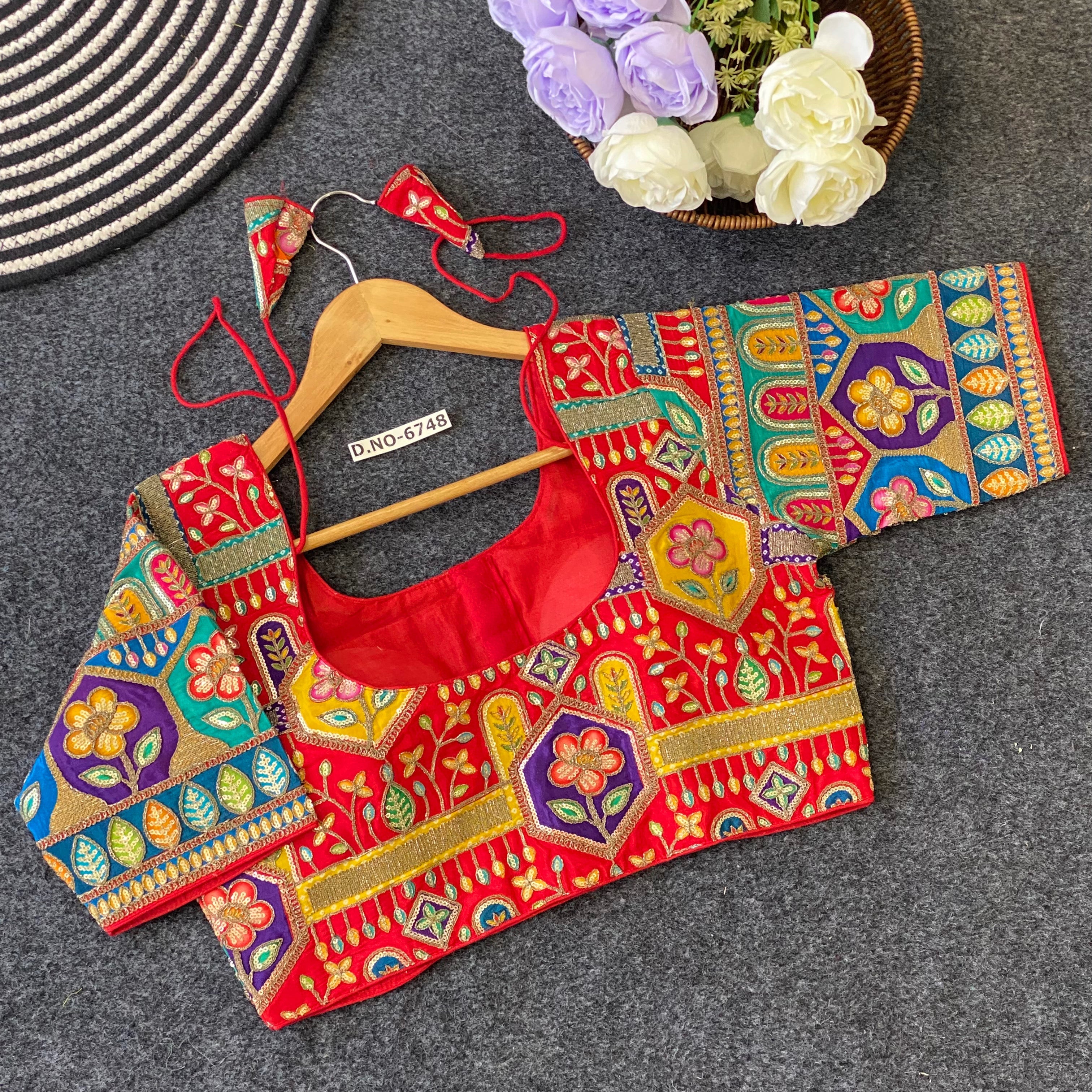 Round-Neck Viscose Crepe Blouse - Des- 6748 – Mehndi – view 2