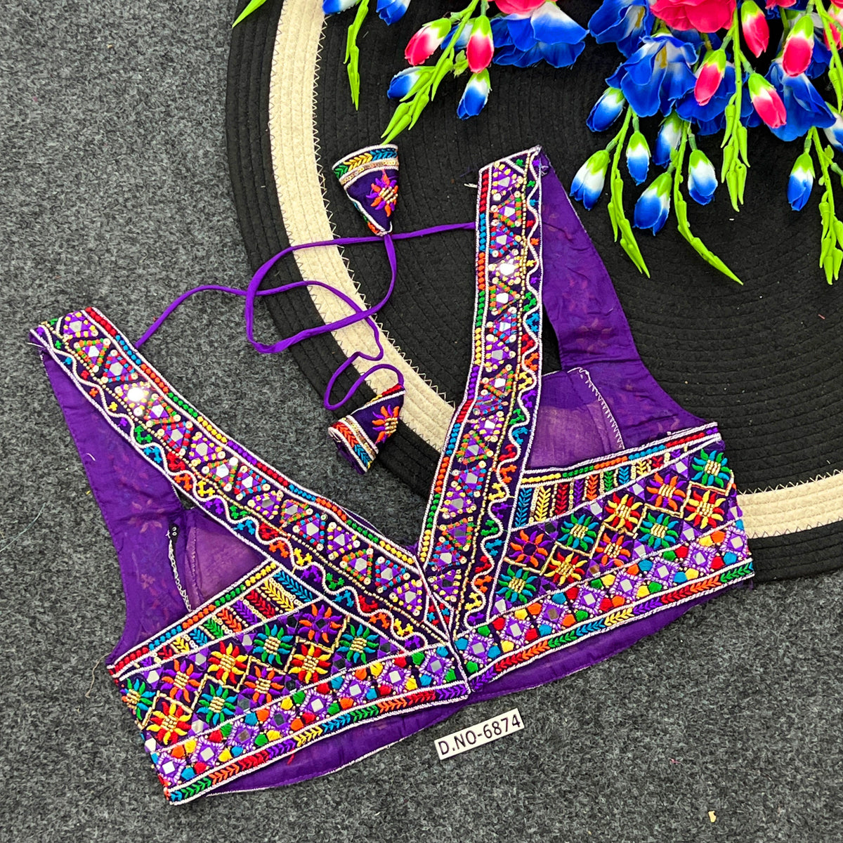 Navratri Designer Mirror, Codi & Zari Work Blouse – Corset-Style Spaghetti Strap, Deep Sweetheart Neck - Des- 6874