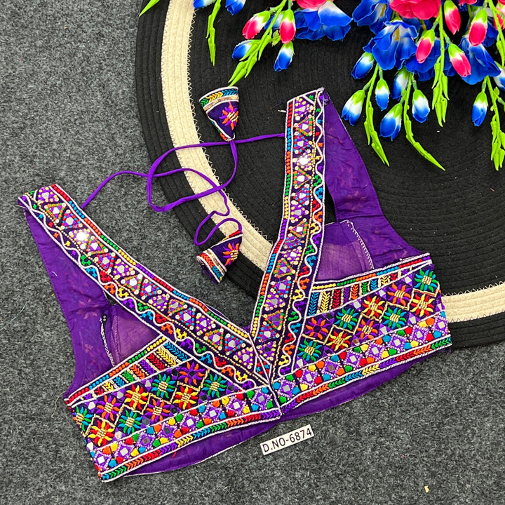 Navratri Designer Mirror, Codi & Zari Work Blouse – Corset-Style Spaghetti Strap, Deep Sweetheart Neck - Des- 6874