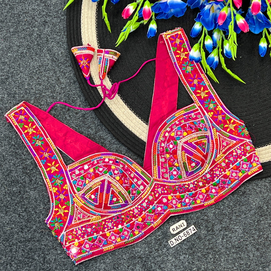Navratri Designer Mirror, Codi & Zari Work Blouse – Corset-Style Spaghetti Strap, Deep Sweetheart Neck - Des- 6874