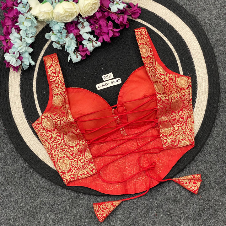 Banarasi Silk Corset Blouse – Adjustable Fit - Des- 6803