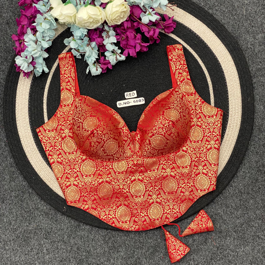 Banarasi Silk Corset Blouse – Adjustable Fit - Des- 6803