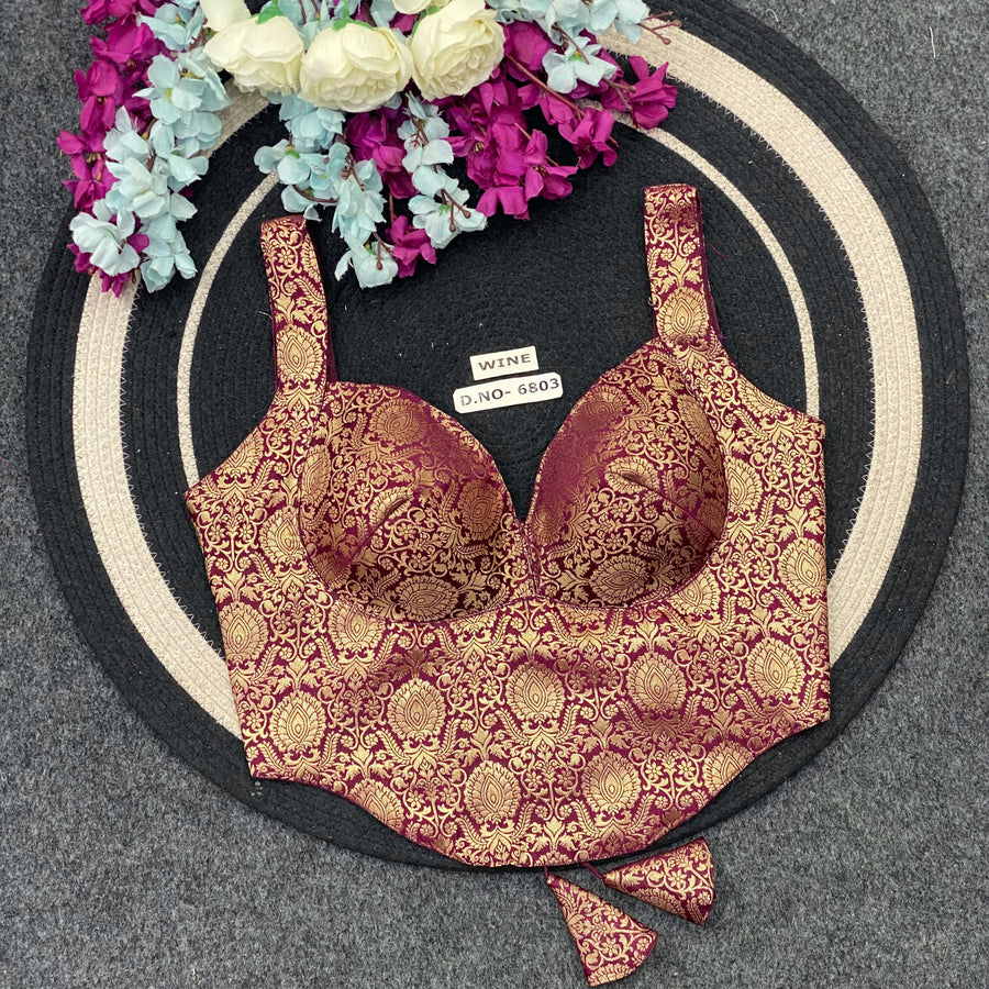 Banarasi Silk Corset Blouse – Adjustable Fit - Des- 6803