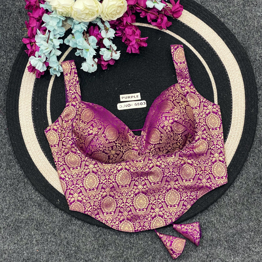 Banarasi Silk Corset Blouse – Adjustable Fit - Des- 6803