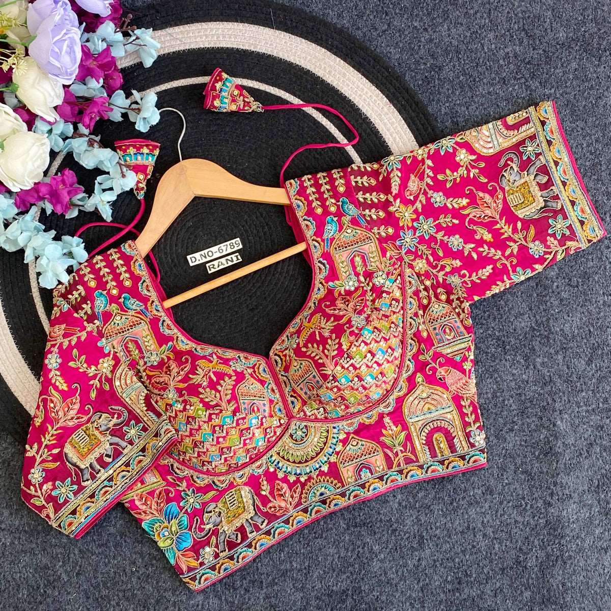 Navratri Viscose Crepe Position Print Blouse - Des- 6789 – Off White – view 9