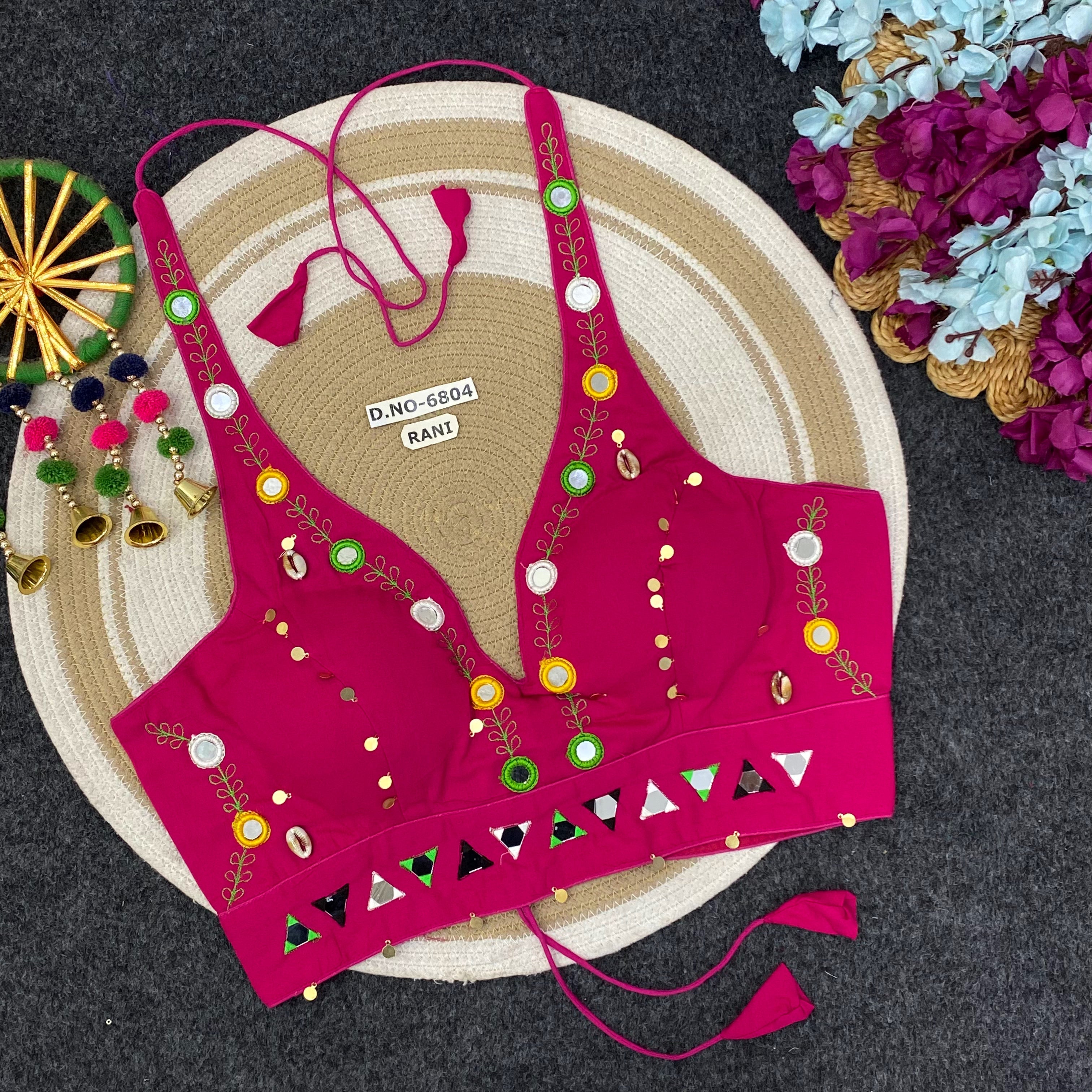 Navratri Mirror work Halter Neck Blouse - Des- 6804 – Orange – view 5