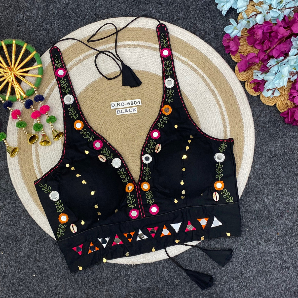 Navratri Mirror work Halter Neck Blouse - Des- 6804 – White – view 2