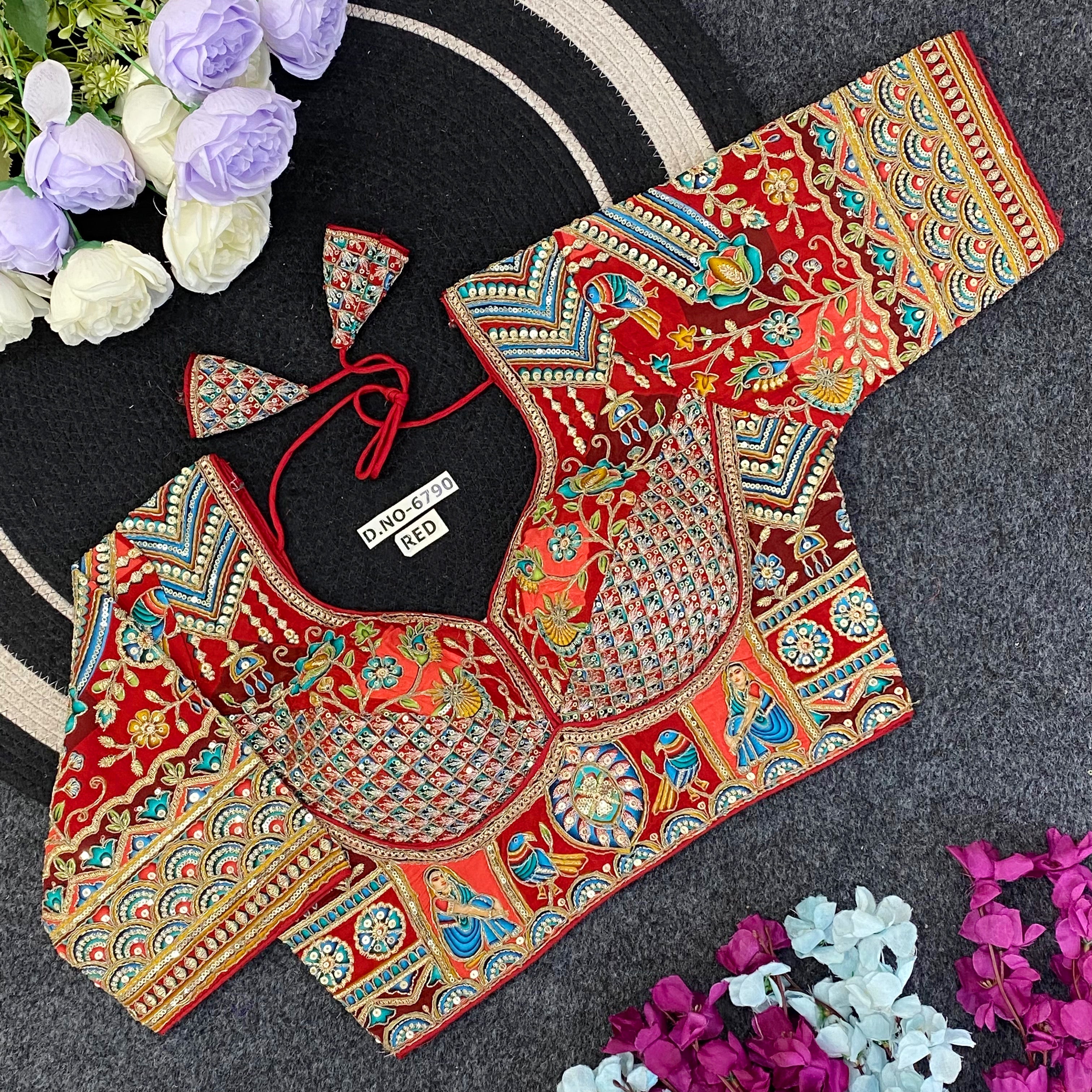 Navratri Viscose Crepe Position Print Blouse - Des- 6790 – Off White – view 5