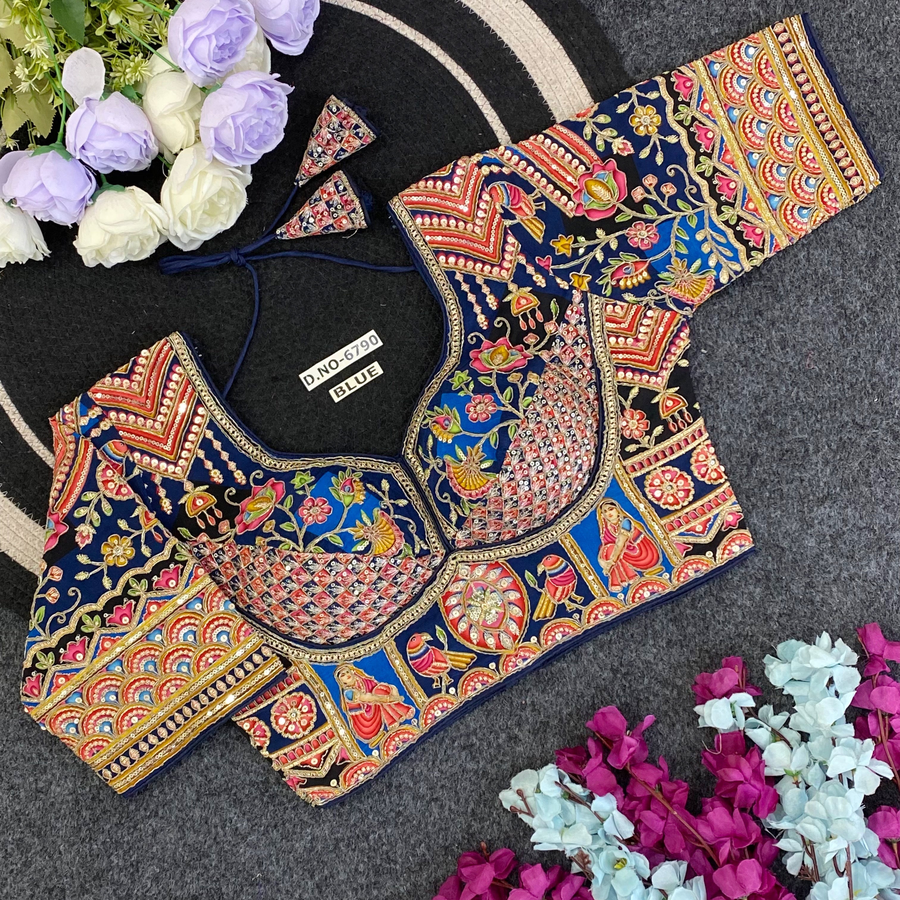Navratri Viscose Crepe Position Print Blouse - Des- 6790 – Purple – view 7