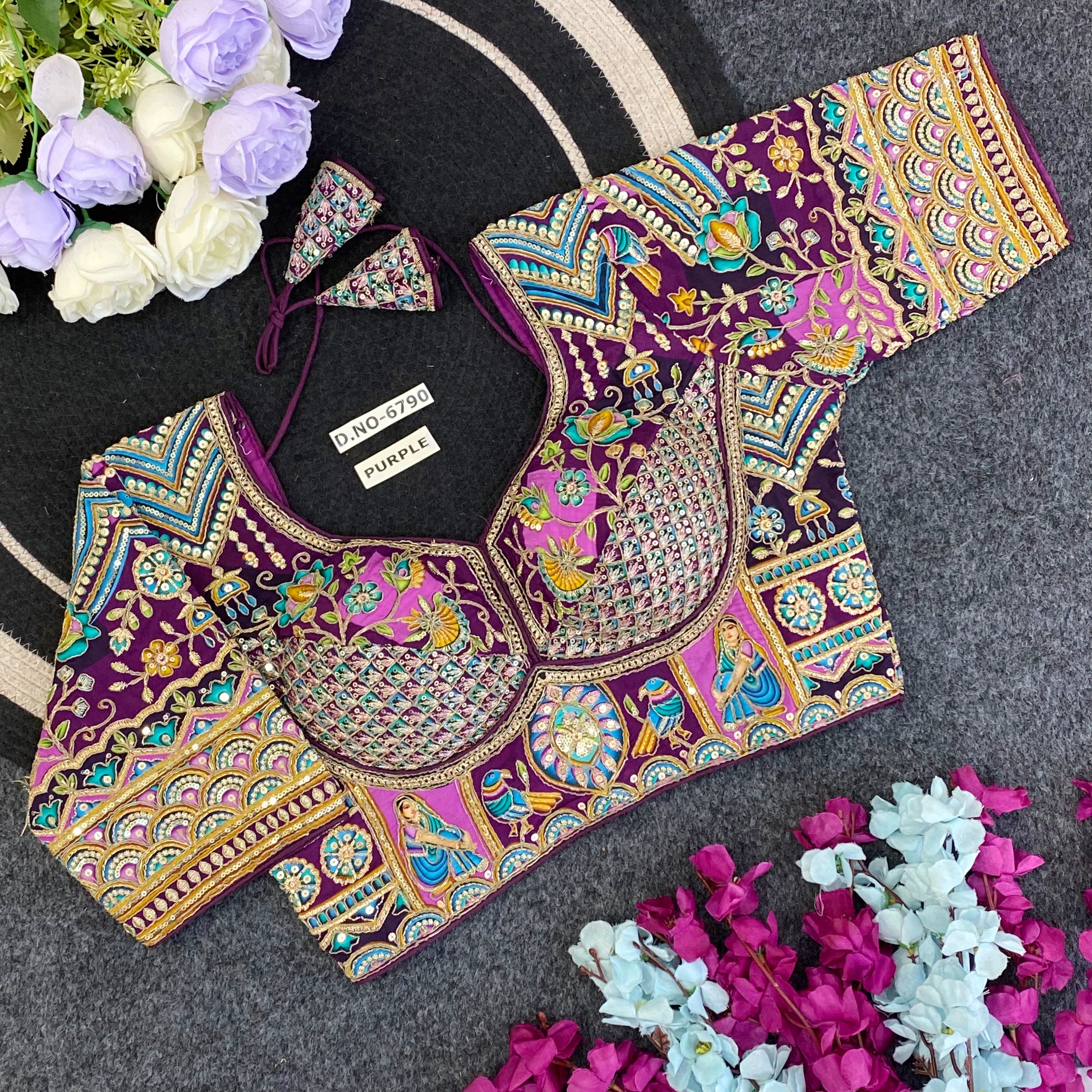 Navratri Viscose Crepe Position Print Blouse - Des- 6790 – Brown – view 8