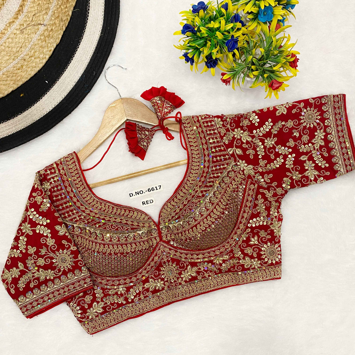 Premium Italian Silk Bridal Blouse – Heavy Handwork & Sequin Work - Des- 6617 – Pista – view 7