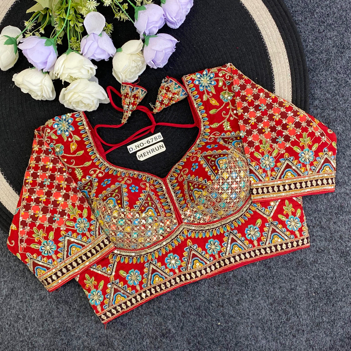 Viscose Crepe Position Print Navratri Blouse - Des- 6788 – Green – view 3
