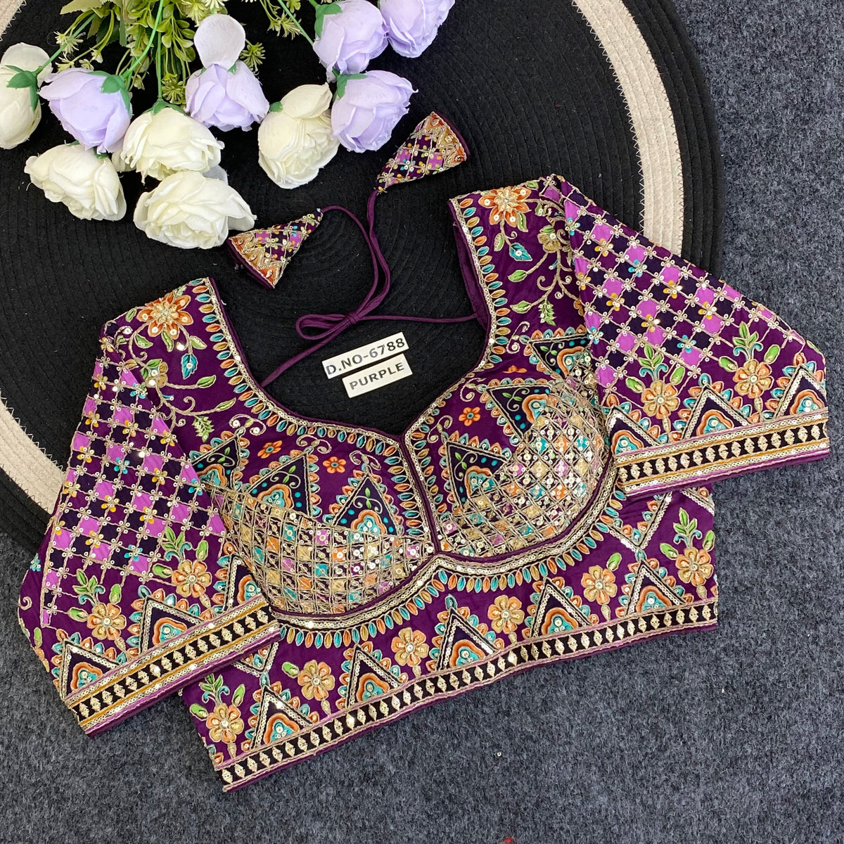 Viscose Crepe Position Print Navratri Blouse - Des- 6788 – Yellow – view 5
