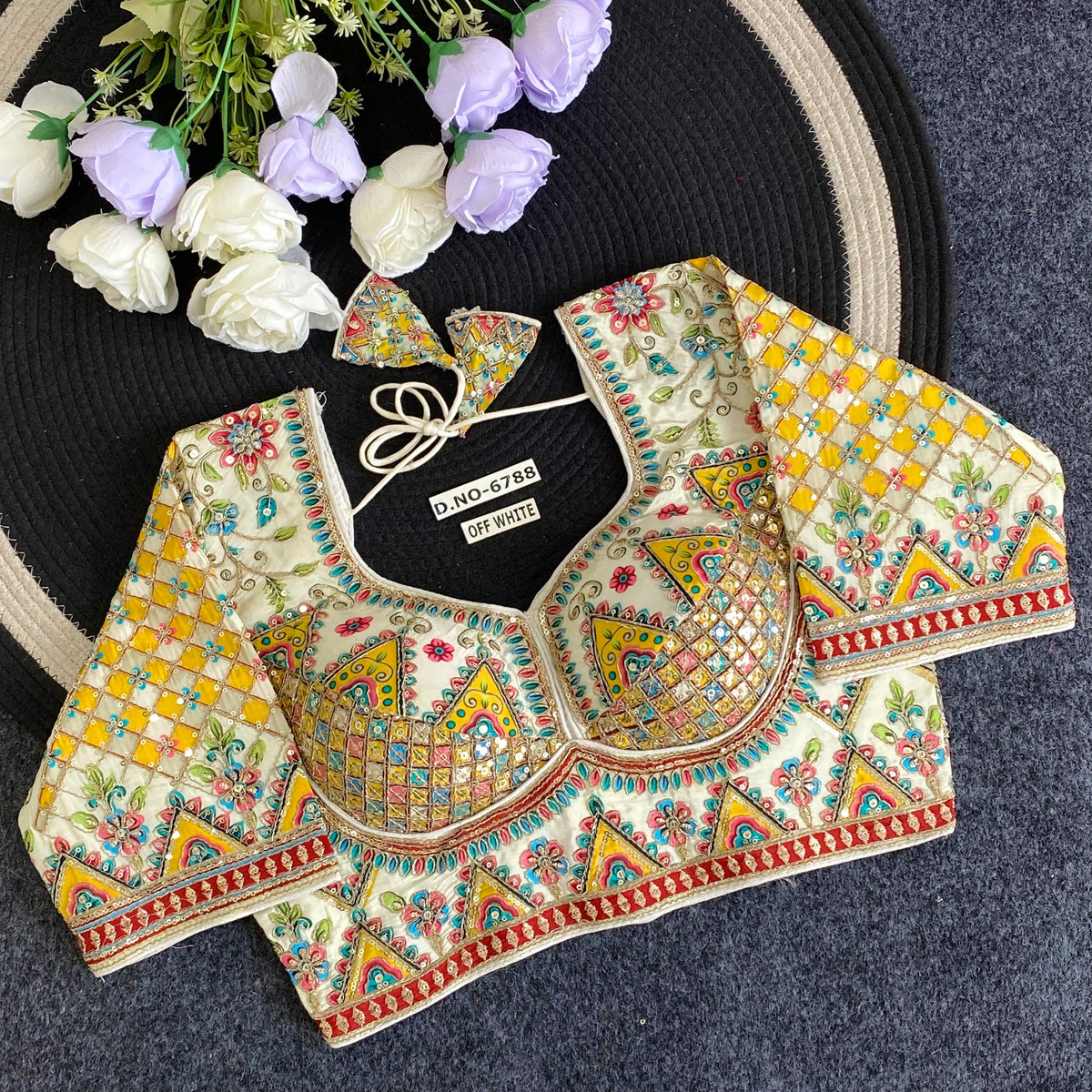 Viscose Crepe Position Print Navratri Blouse - Des- 6788 – Dark Orange – view 7