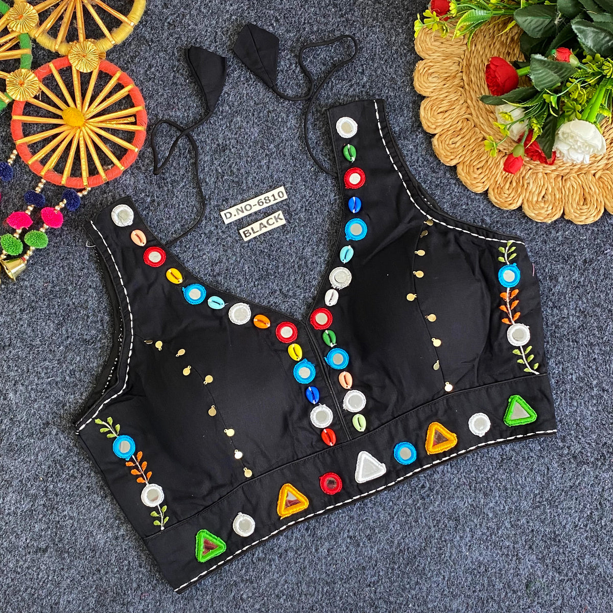 Navratri Rayon Mirror & Cowrie Work Blouse - Des- 6810 – Popti – view 7