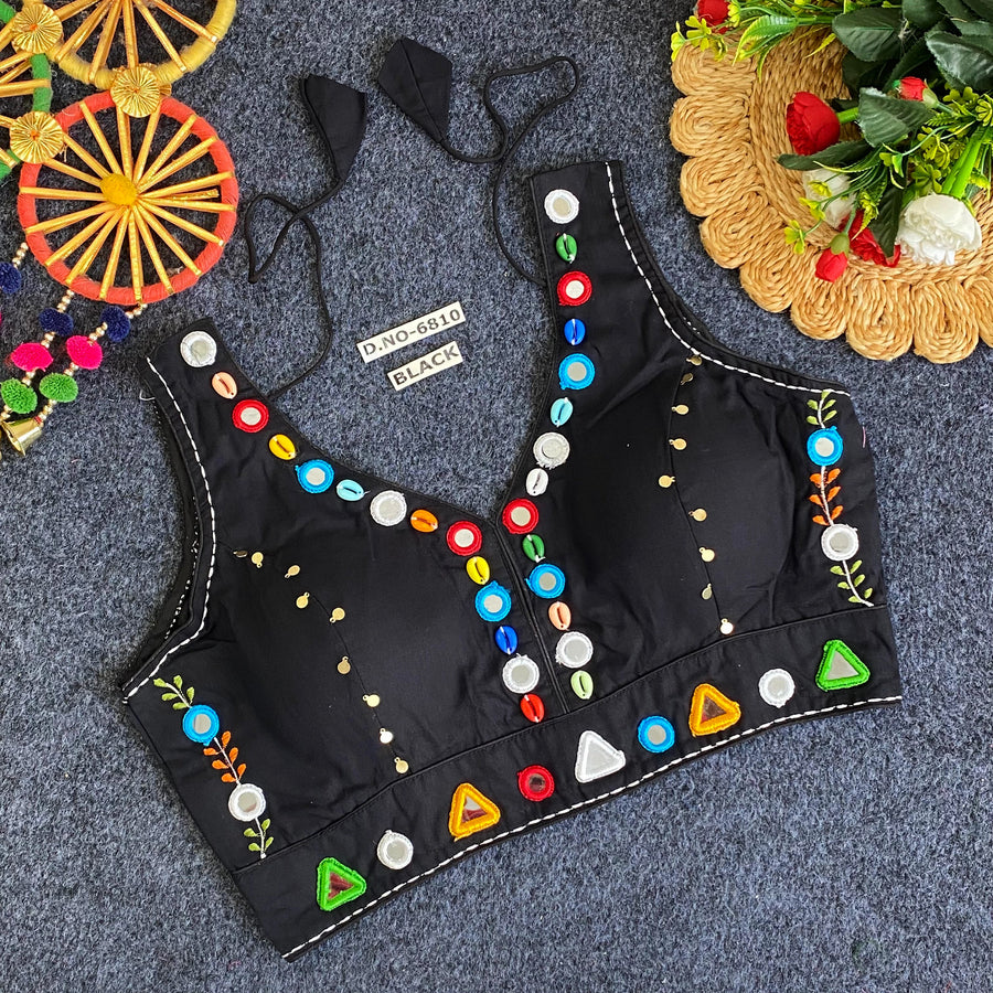 Navratri Rayon Mirror & Cowrie Work Blouse - Des- 6810
