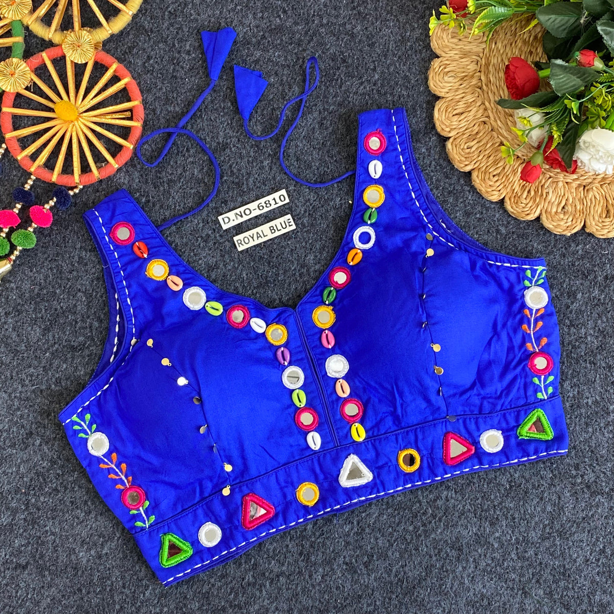 Navratri Rayon Mirror & Cowrie Work Blouse - Des- 6810 – Dark Blue – view 1