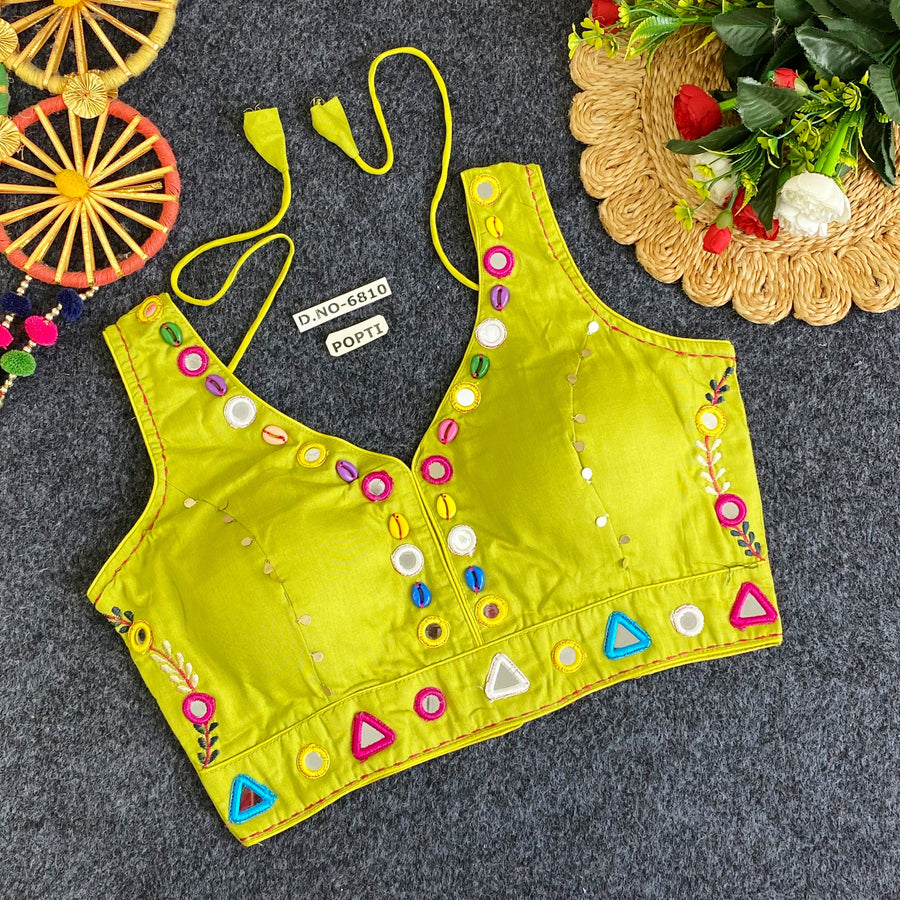 Navratri Rayon Mirror & Cowrie Work Blouse - Des- 6810