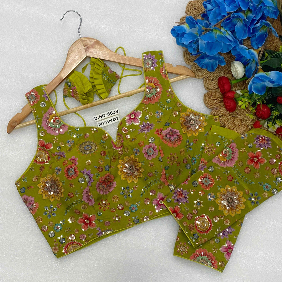 Sleeveless with Attached Sleeves Designer Blouse | Viscose Crepe | Position Print Embroidery - Des- 6639