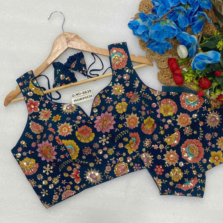 Sleeveless with Attached Sleeves Designer Blouse | Viscose Crepe | Position Print Embroidery - Des- 6639