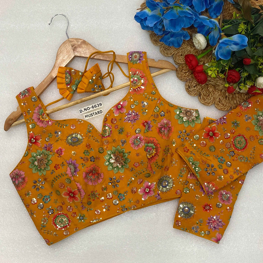 Sleeveless with Attached Sleeves Designer Blouse | Viscose Crepe | Position Print Embroidery - Des- 6639