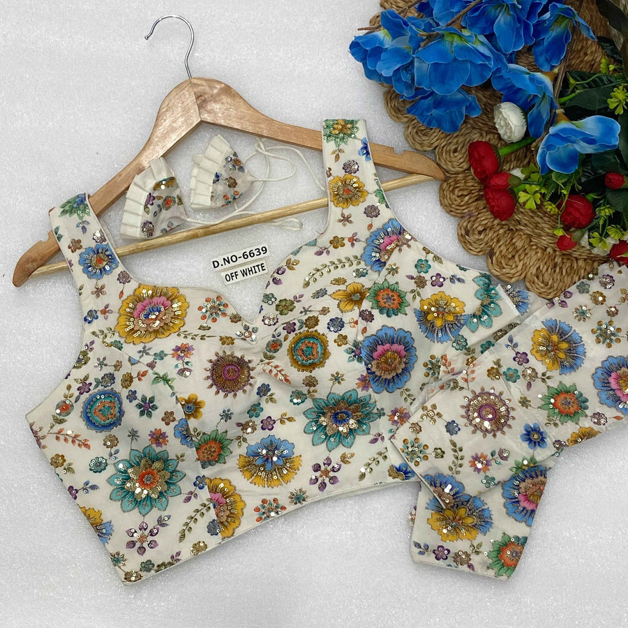 Sleeveless with Attached Sleeves Designer Blouse | Viscose Crepe | Position Print Embroidery - Des- 6639