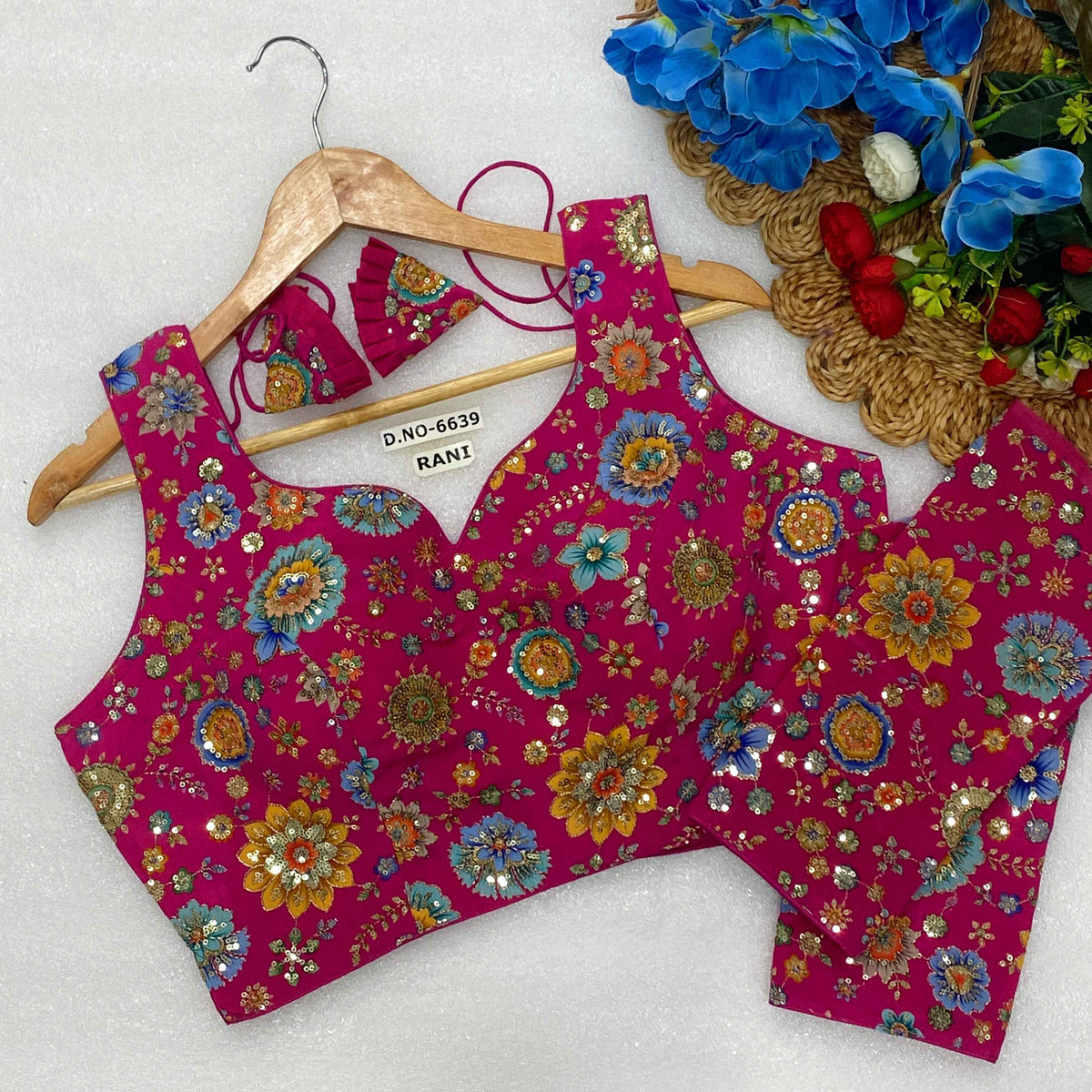 Sleeveless with Attached Sleeves Designer Blouse | Viscose Crepe | Position Print Embroidery - Des- 6639