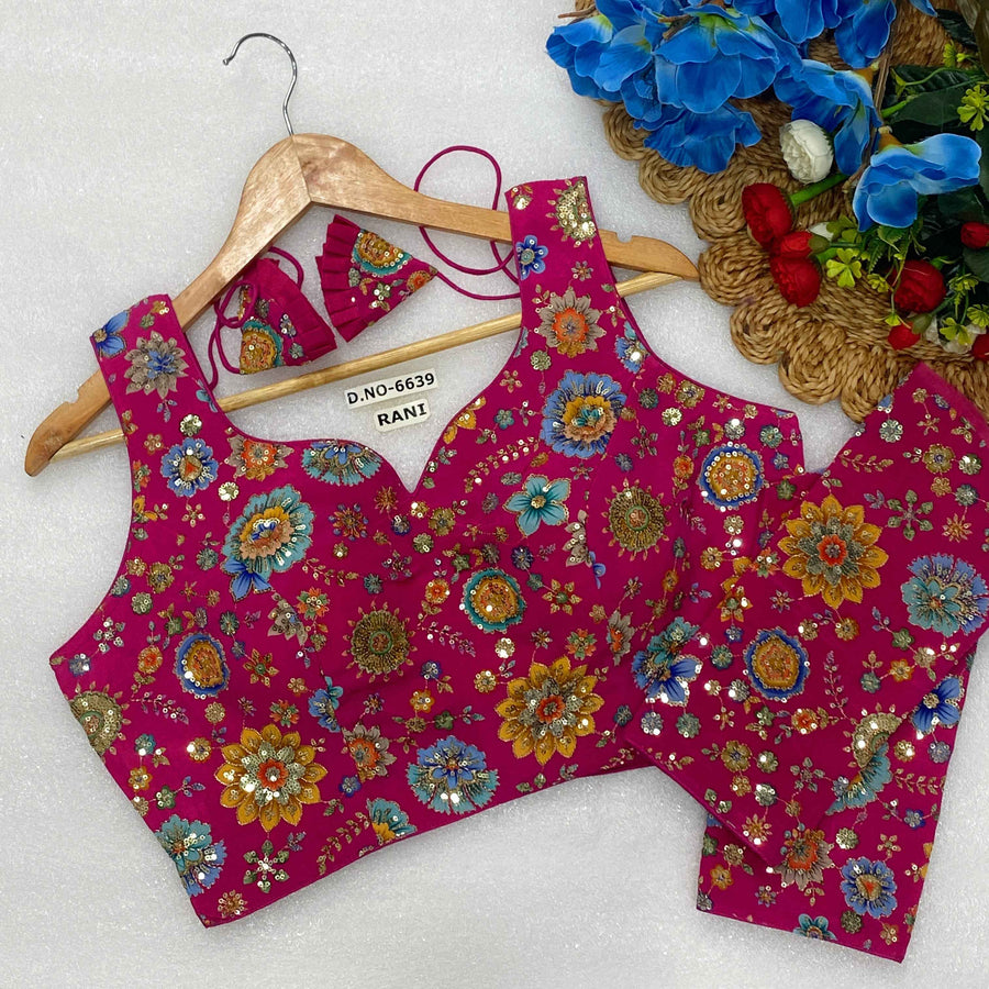 Sleeveless with Attached Sleeves Designer Blouse | Viscose Crepe | Position Print Embroidery - Des- 6639