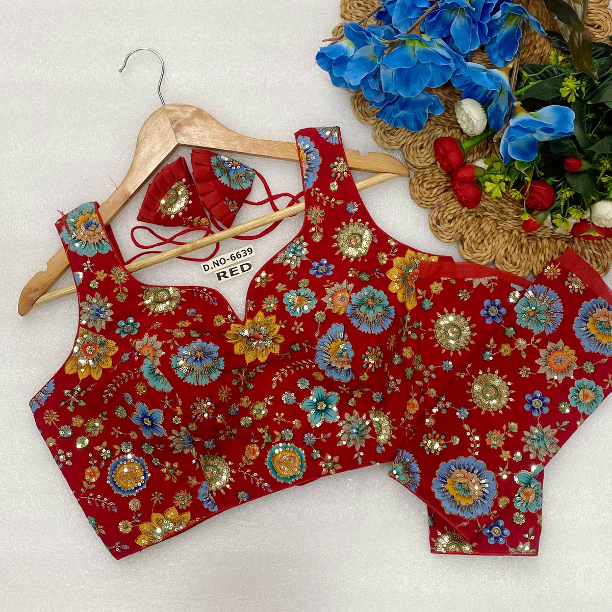 Sleeveless with Attached Sleeves Designer Blouse | Viscose Crepe | Position Print Embroidery - Des- 6639