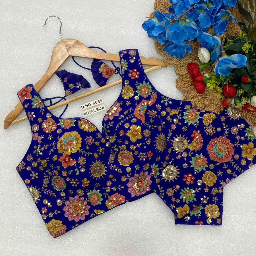Sleeveless with Attached Sleeves Designer Blouse | Viscose Crepe | Position Print Embroidery - Des- 6639