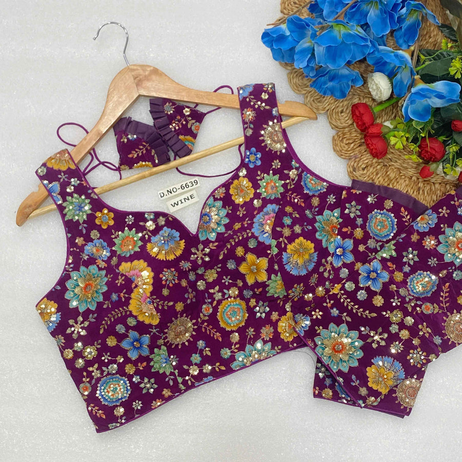 Sleeveless with Attached Sleeves Designer Blouse | Viscose Crepe | Position Print Embroidery - Des- 6639