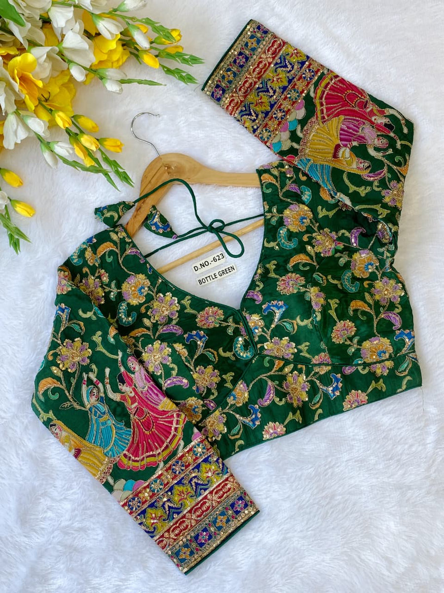 Vastrago Viscose Crepe Pojisan Print Embroidered Blouse Des- 623