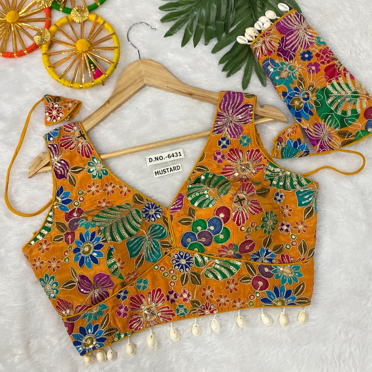 Navratri Viscose Crepe Position Print Blouse - Des- 6431 – Sky Blue and Firoji – view 13