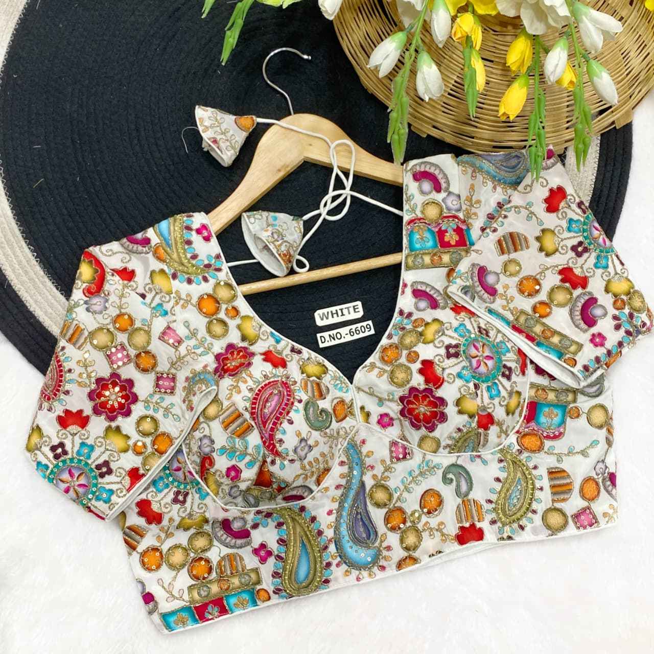 Viscose Crepe Position Print Party Blouse - Des- 6609 – Mustard – view 3