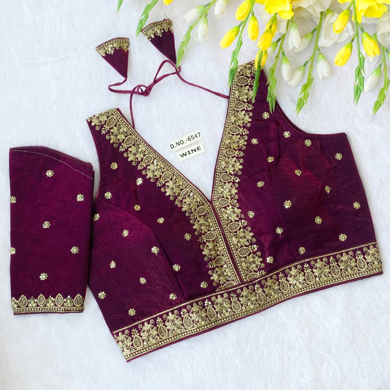 Silk Embroidered Designer Blouse - Des- 6547 – Green – view 8