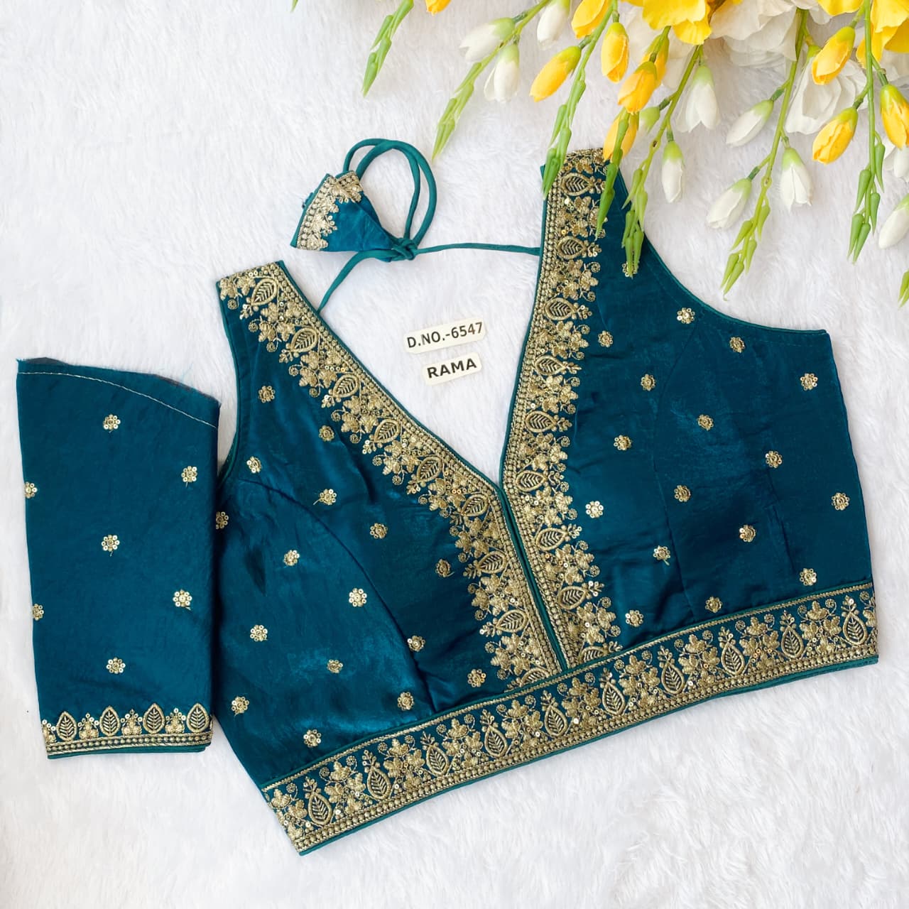 Silk Embroidered Designer Blouse - Des- 6547 – Rama – view 6