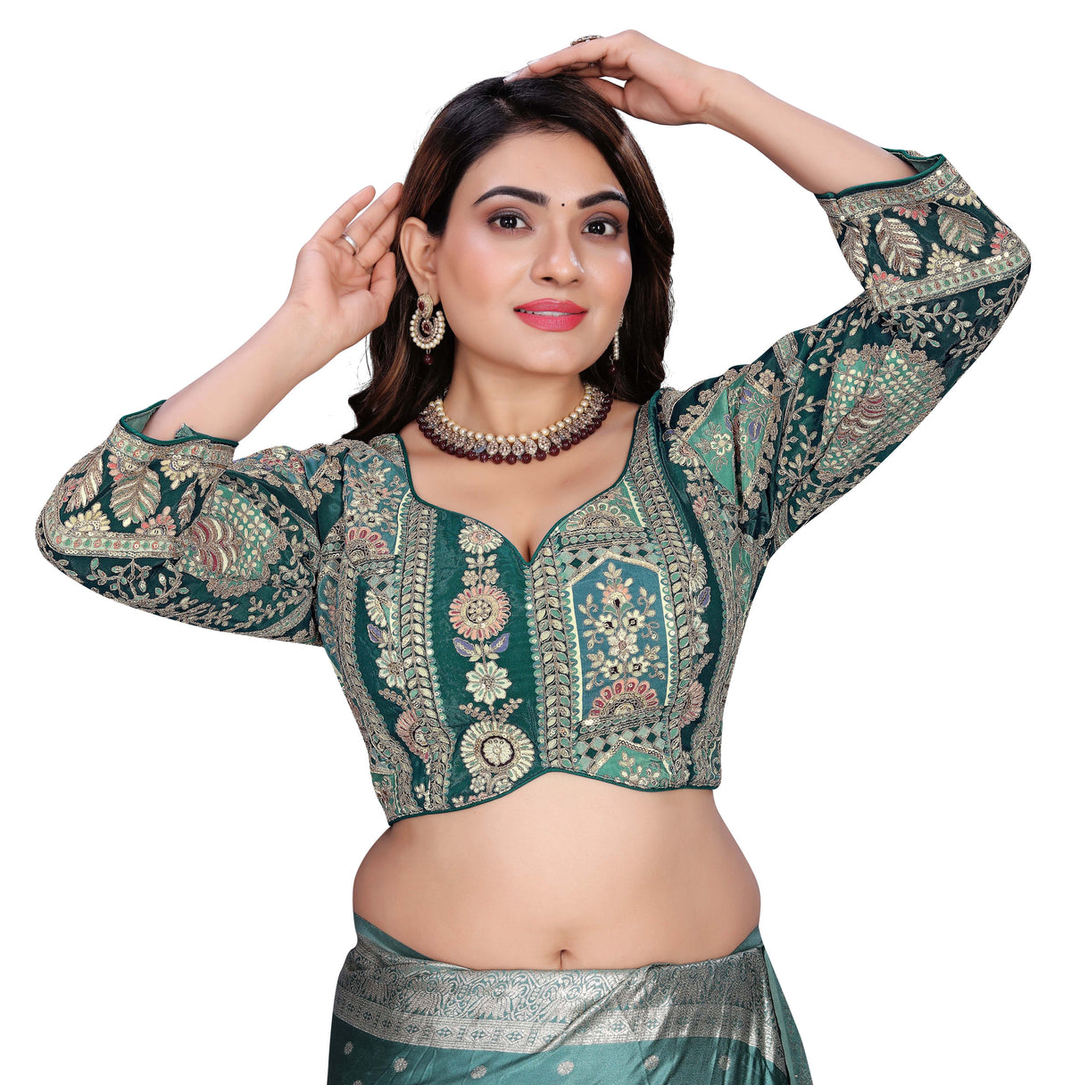 Viscose Crepe Position Printed Blouse | Coding & Sequin Work Sweetheart Neck Designer Blouse - Des- 6319 – Mustard – view 10