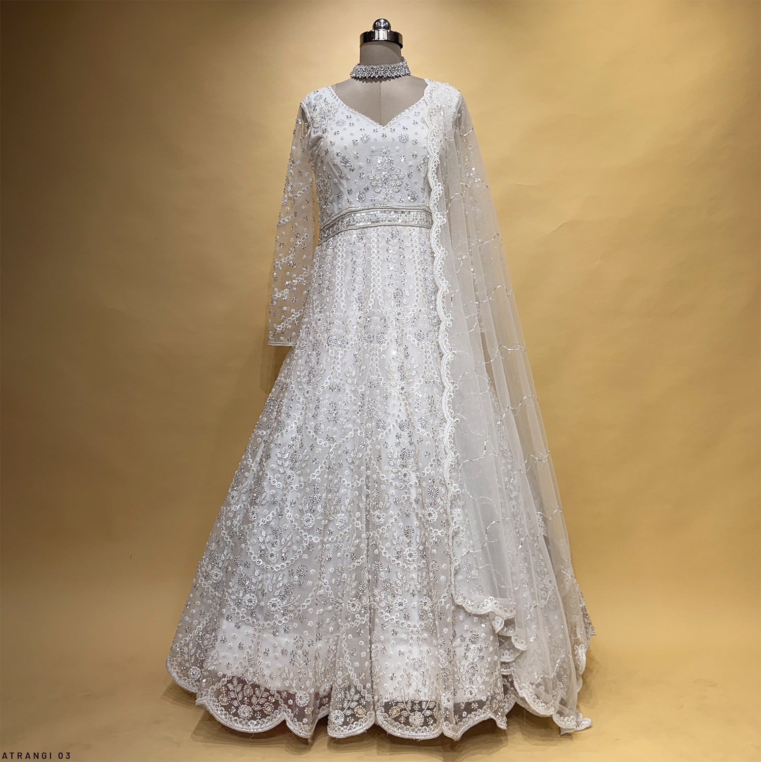 The Utsav Collection: White Heritage Lehenga Ensemble – Off White – view 1