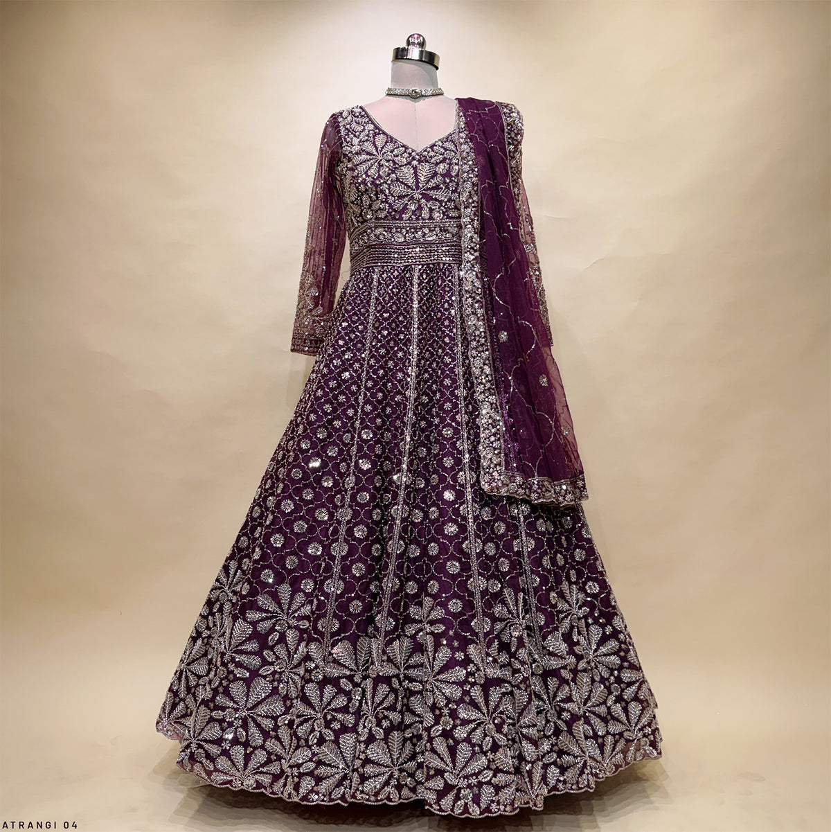 The Mangalam Collection: Wine Heritage Lehenga Ensemble II – Wine – view 1